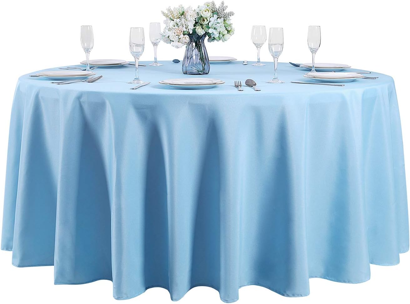 Mantel redondo 120pulg poliéster lavable para bodas