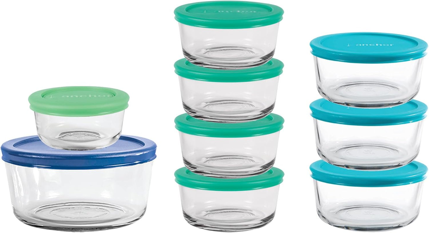 18 Pzas Recipientes Vidrio con Tapas Azules SnugFit
