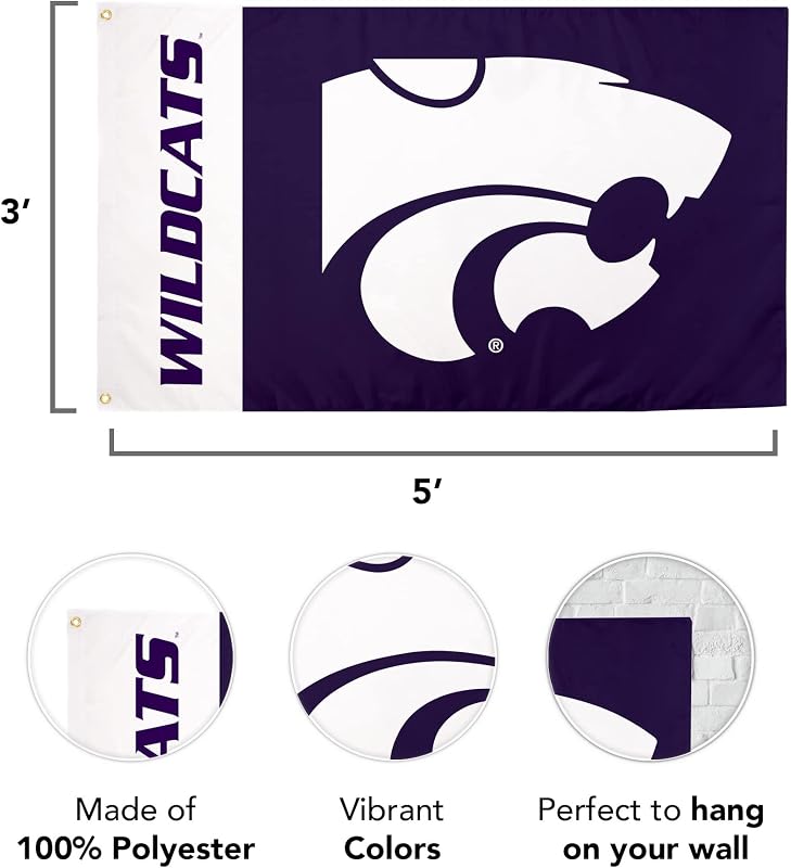 Bandera K-State 3x5ft 100% poliéster interiores y exteriores