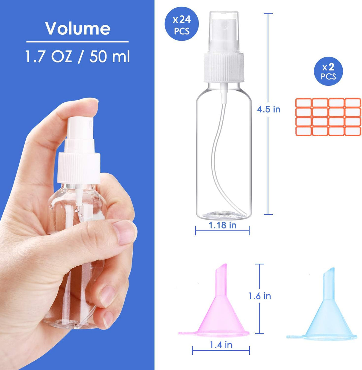 24 Botellas Spray 2oz Vacías con Embudos