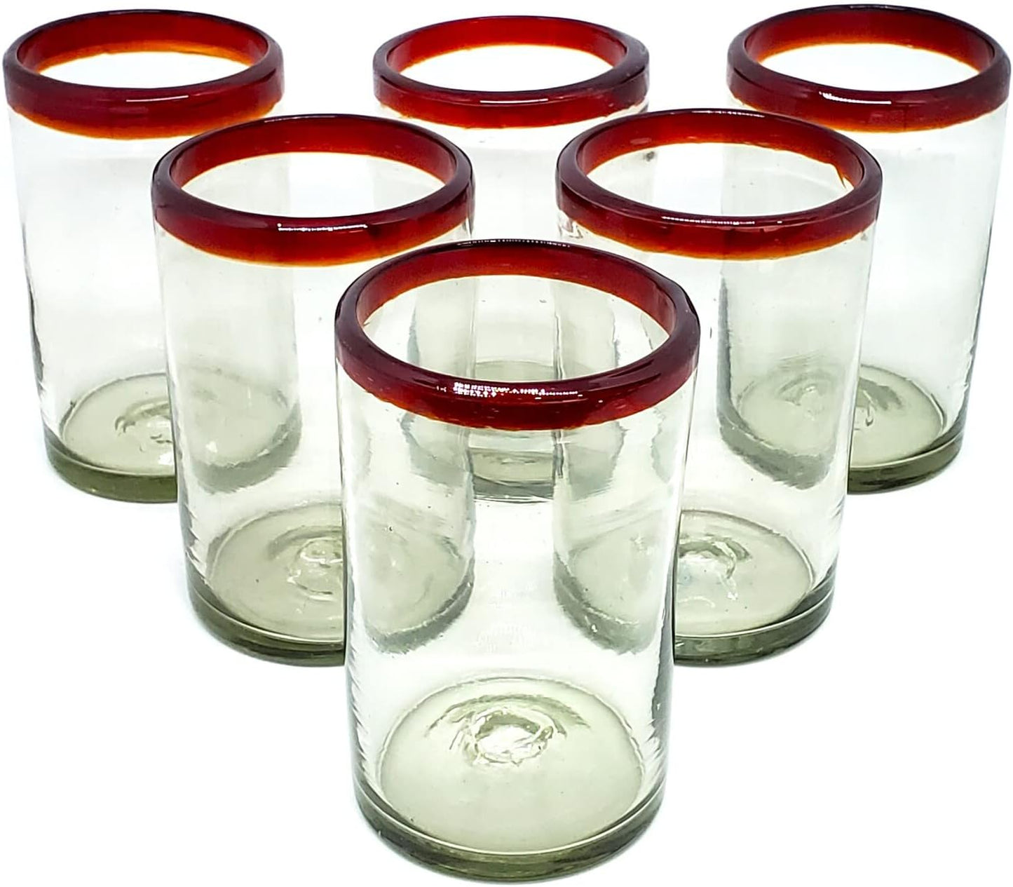 Vasos vidrio reciclado 14oz sin plomo borde rojo rubí set 6
