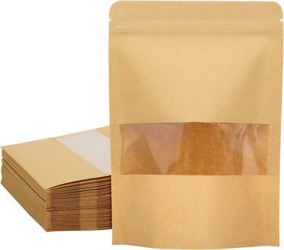 50 Bolsas Kraft Resellables con Ventana 7x10.2"