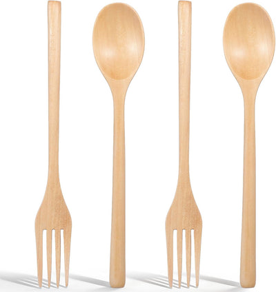 Set 4 cucharas y tenedores madera coreana reutilizables