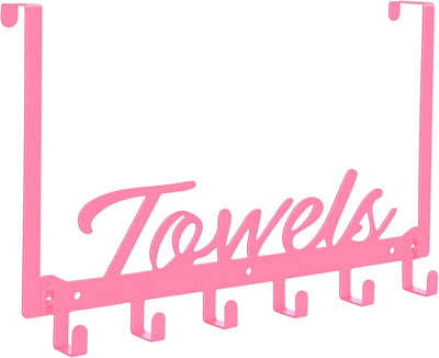 Colgador puerta con 6 ganchos rosa para baño dormitorio