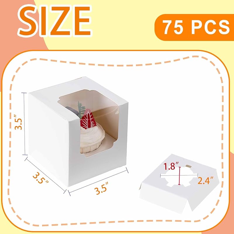75 Cajas Cupcakes Ventana Alimenticio Portador Blanco