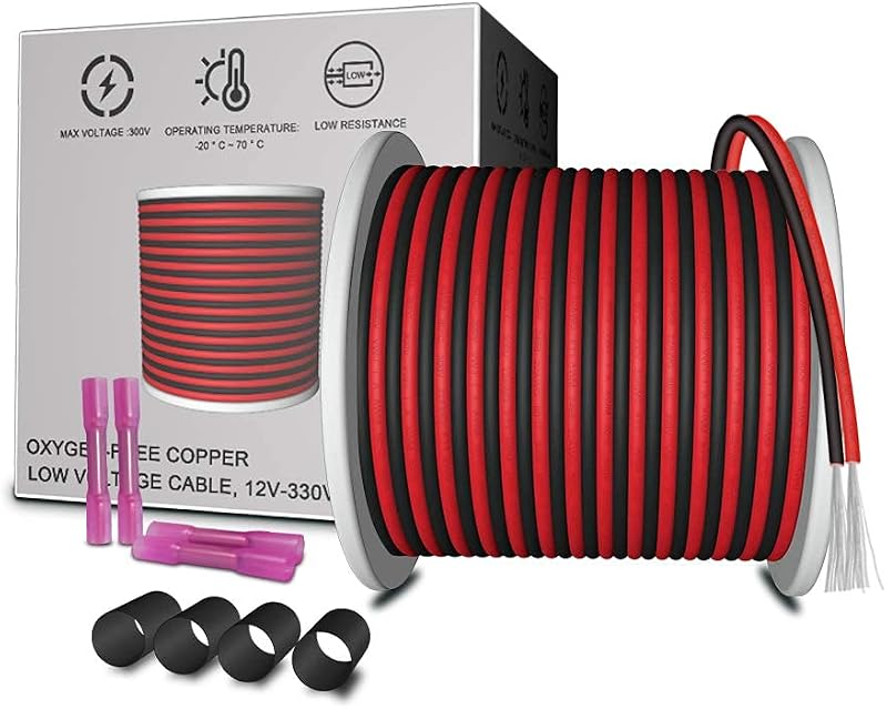 Cable extensión 22 AWG 2 núcleos 20m rojo y negro para tiras LED
