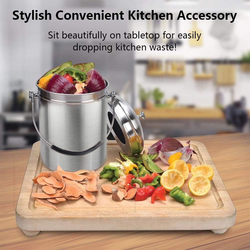Cubo compostaje acero inox 1.6gal con 4 filtros carbón
