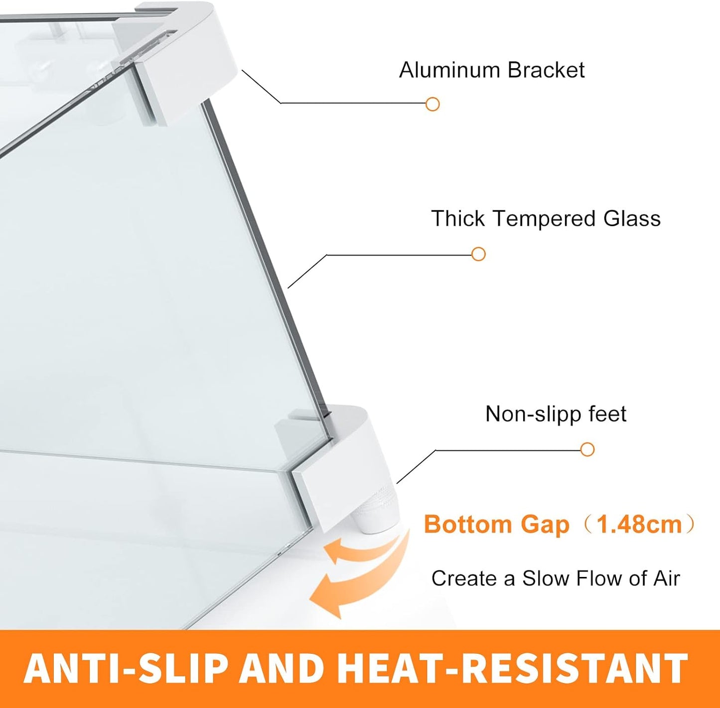 Protector viento vidrio templado hoguera 41.7x17.9pulg