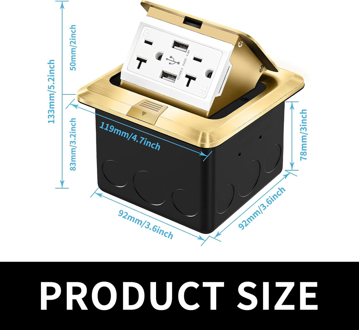 Kit enchufe piso acero inox USB 5V/4.8A 20A impermeable