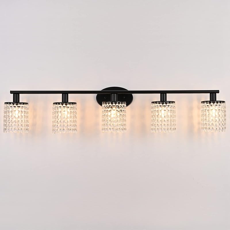 Lámpara baño 5 luces cristal negro moderna sobre espejo