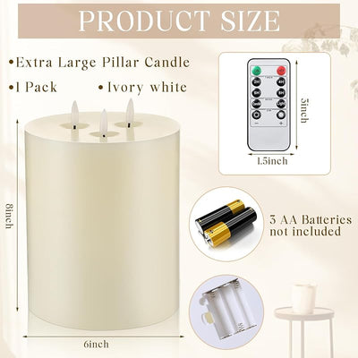 Velas LED sin llama 6x8 marfil con control y temporizador