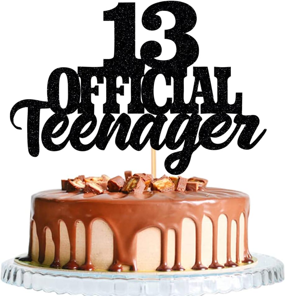 Decoración tarta 13 años con purpurina negro
