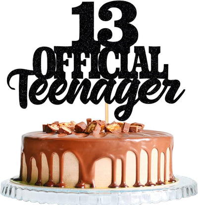 Decoración tarta 13 años con purpurina negro