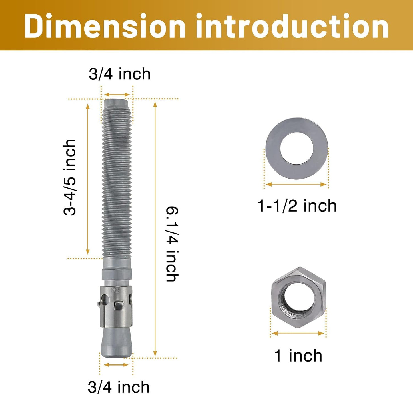 Anclajes hormigón 3/4x6-1/4 acero carbono galvanizado