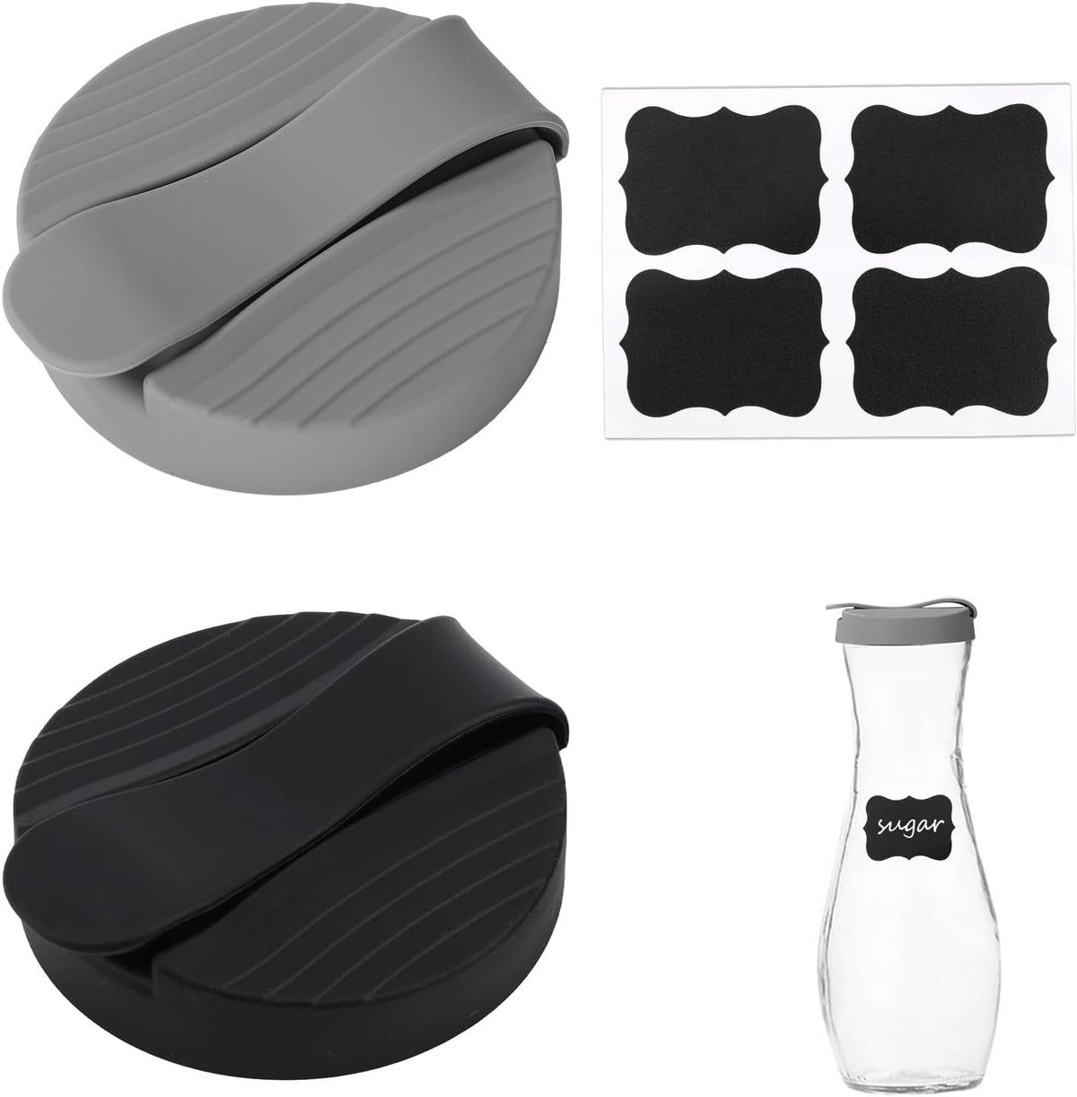 Tapas de botella para aderezo de ensalada sin BPA de silicona gris y negro