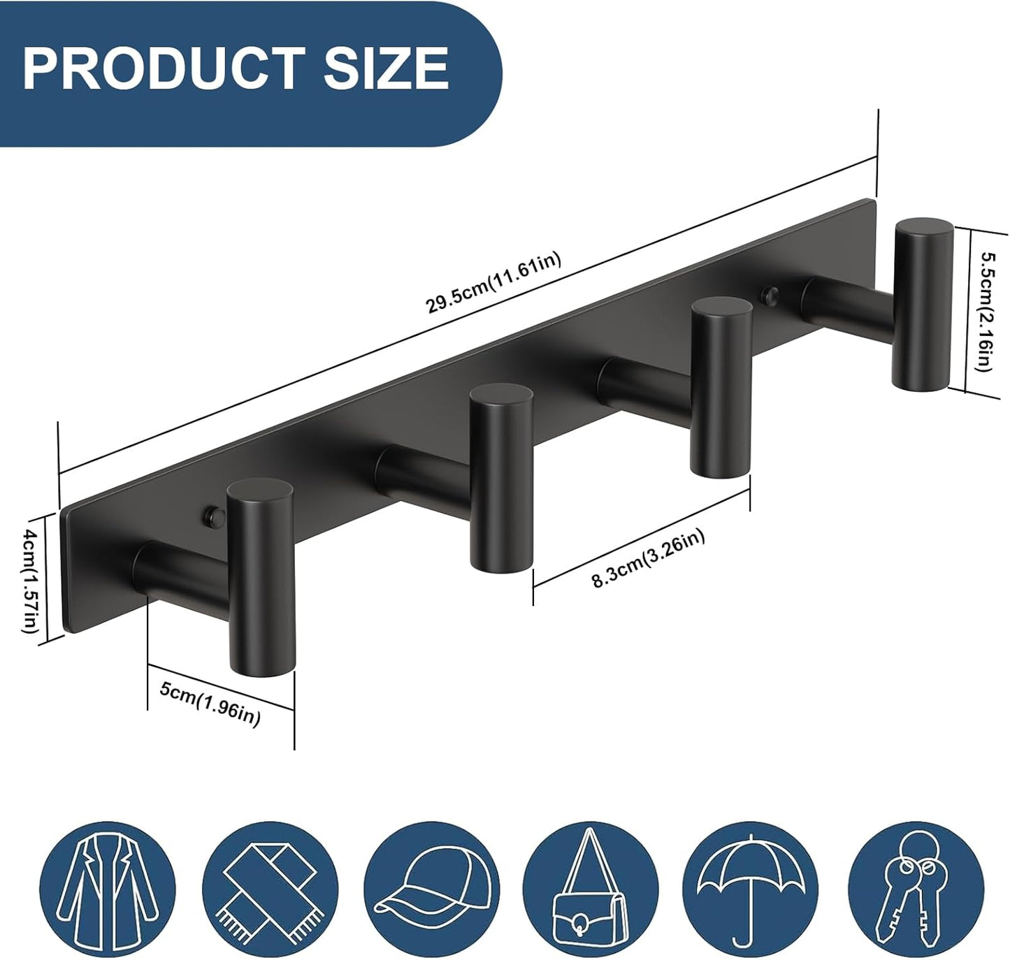 Perchero pared forma T 4 ganchos acero inox baño