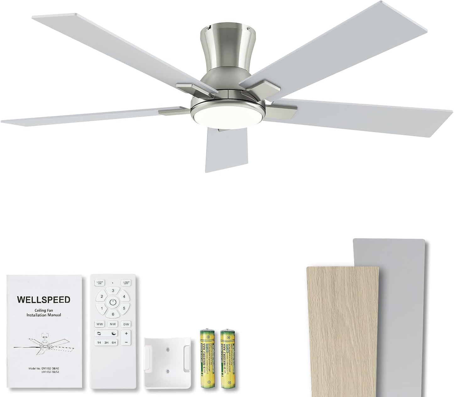 Ventilador techo 52pulg níquel cepillado LED 6 vel