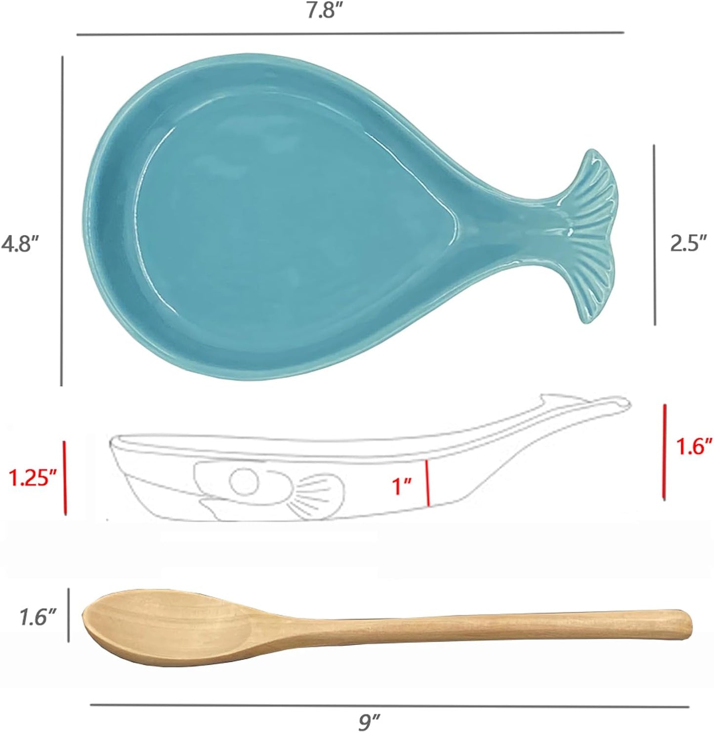 Soporte cuchara cerámica cocina con cuchara madera forma ballena