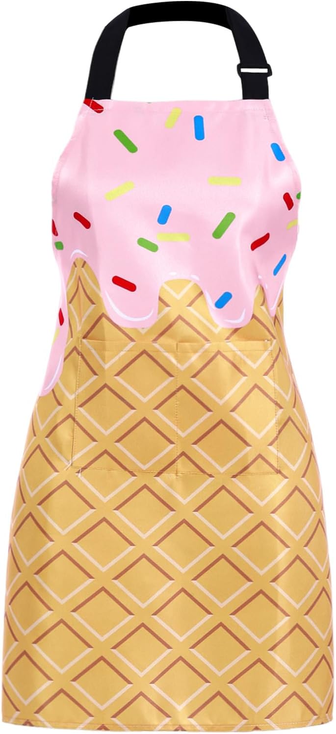 Delantal Helado Mujer Cuello Ajustable Bolsillos Unisex Hogar