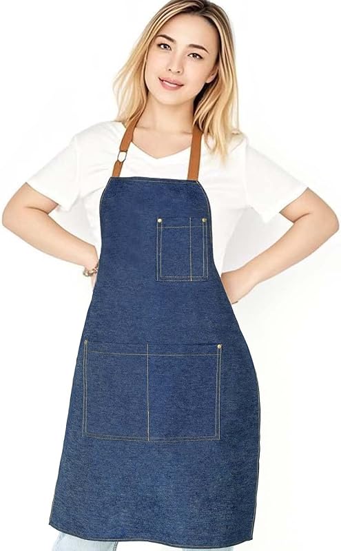 Delantal ajustable con babero 2 bolsillos para chef mujer