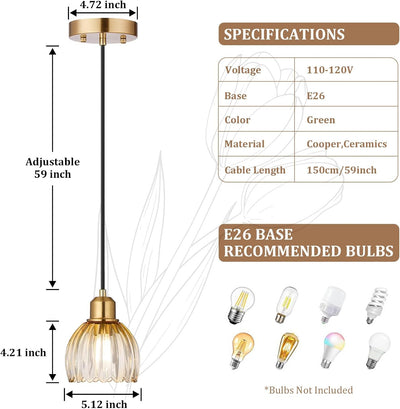3 Lámparas colgantes tulipán cristal latón cocina dormitorio