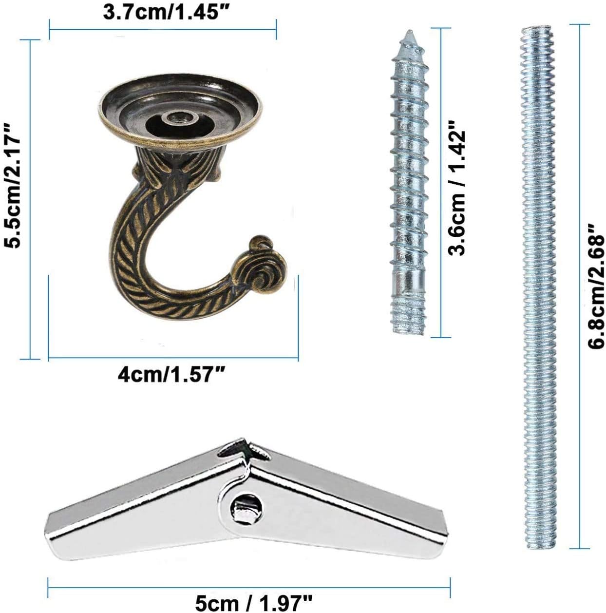 2 Set Ganchos Techo Resistentes Bronce 2.17"