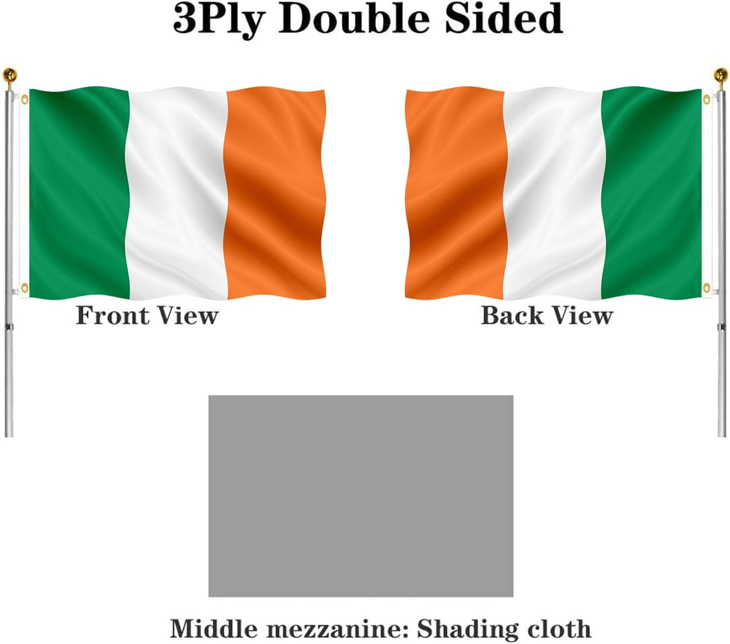 Bandera Irlanda 3x5ft doble cara lona resistente UV