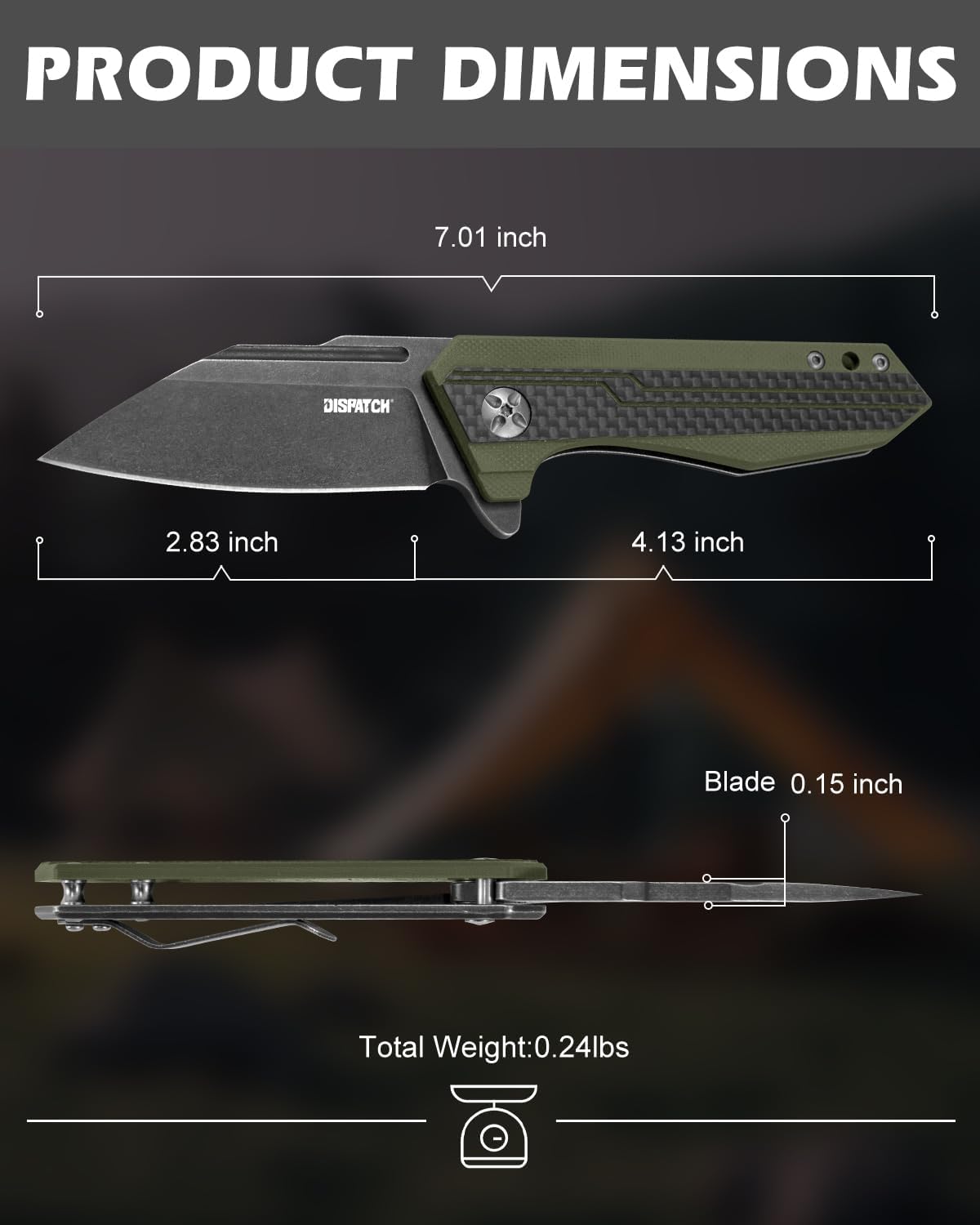 Navaja plegable 2.83pulg hoja G10 fibra carbono