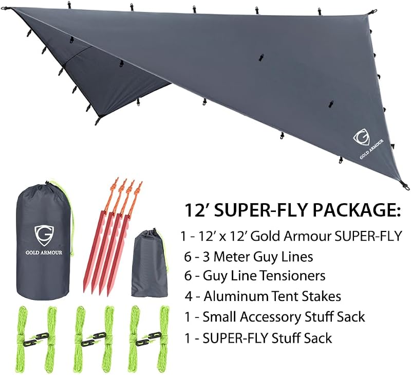 Toldo campamento ultraligero impermeable 12x12ft gris
