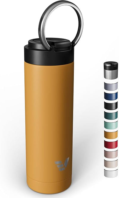 Botella agua acero inox 26oz aislada asa transporte tapa amarilla