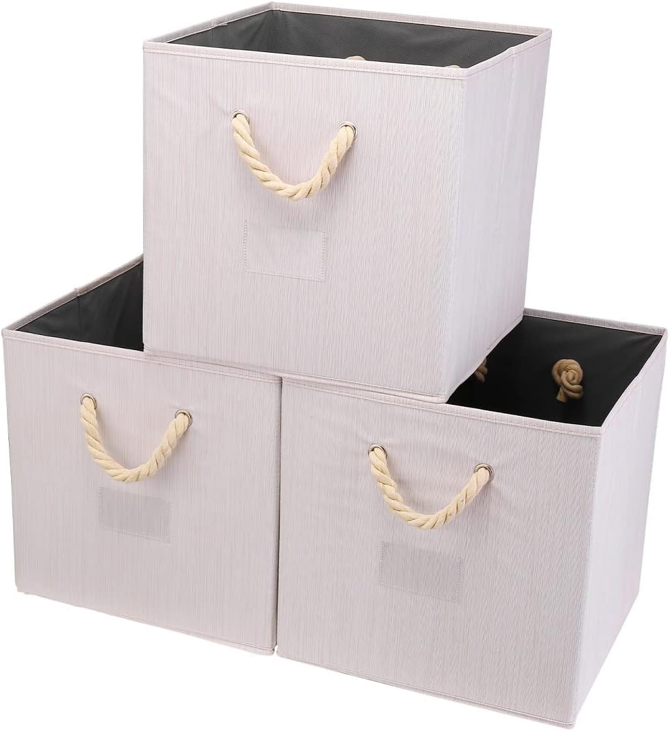 Set cestas tela beige 13x13" asa organización hogar