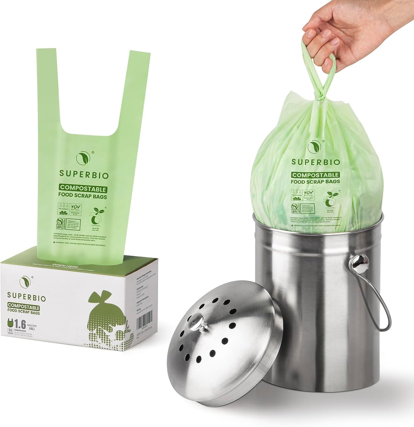 Bolsas compostables 1.6gal con asa 50uds cert BPI