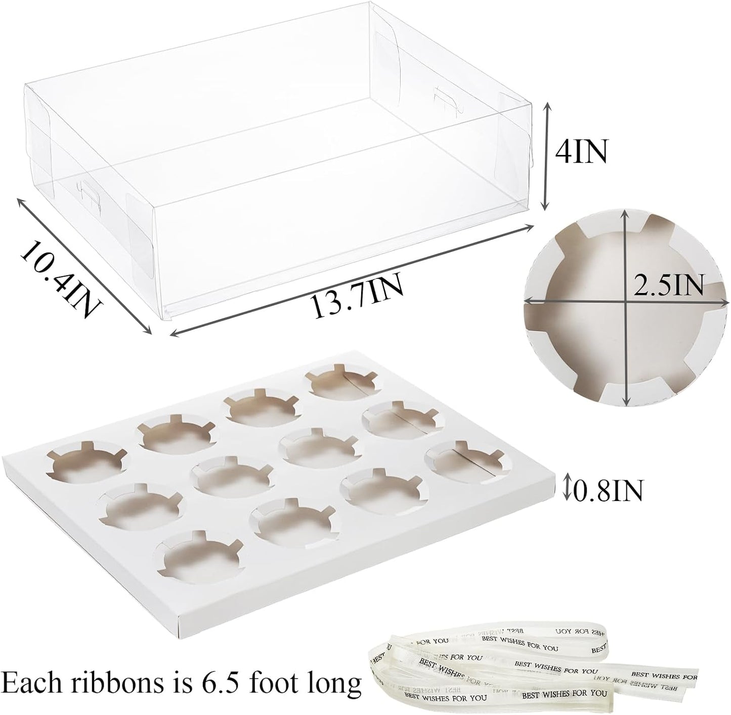12 Cajas Plástico Transparente para Cupcakes con Cinta