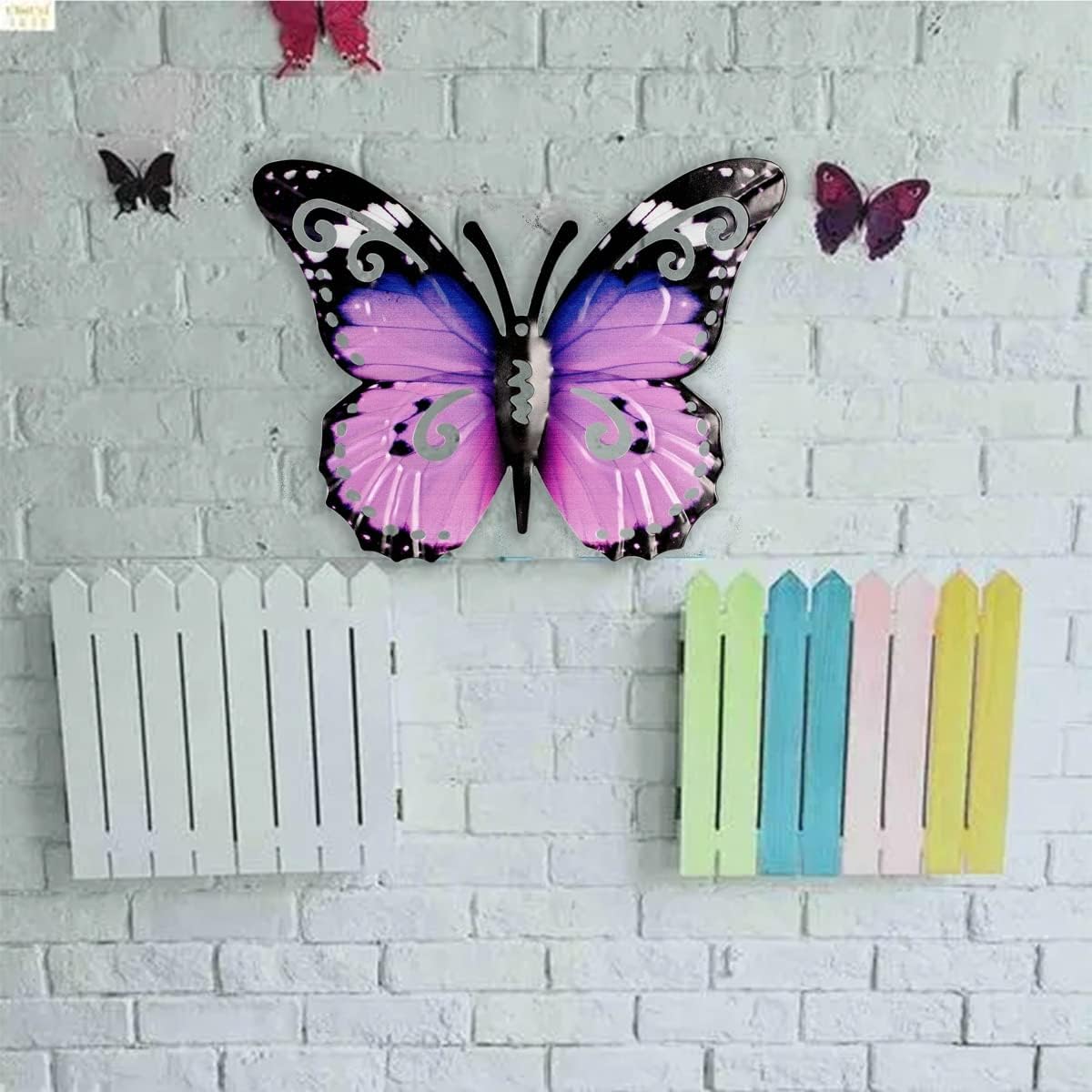 Decoración mariposa metal 3D para pared jardín morado