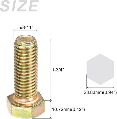 30 Tornillos hexagonales 5/8-11x1-3/4 acero carbono chapado