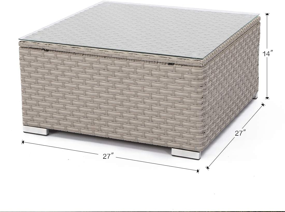 Mesa centro mimbre gris cálido con tapa vidrio para sofá