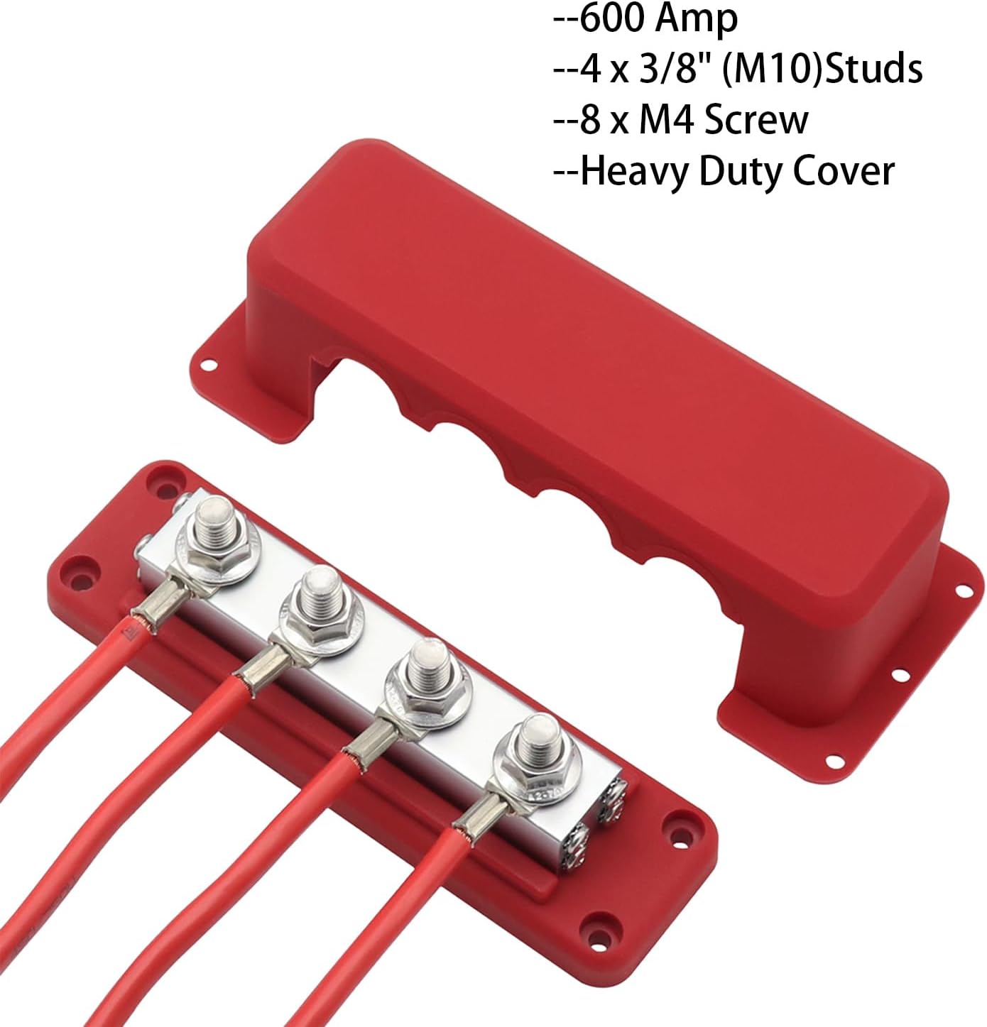 Barra colectora cobre 600A 4 terminales 3/8" 12V 24V