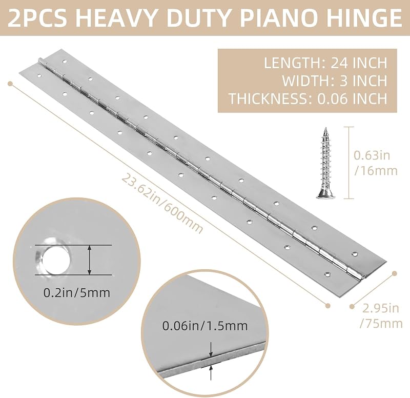 2 Bisagras Piano Acero Inox 24" x 3"