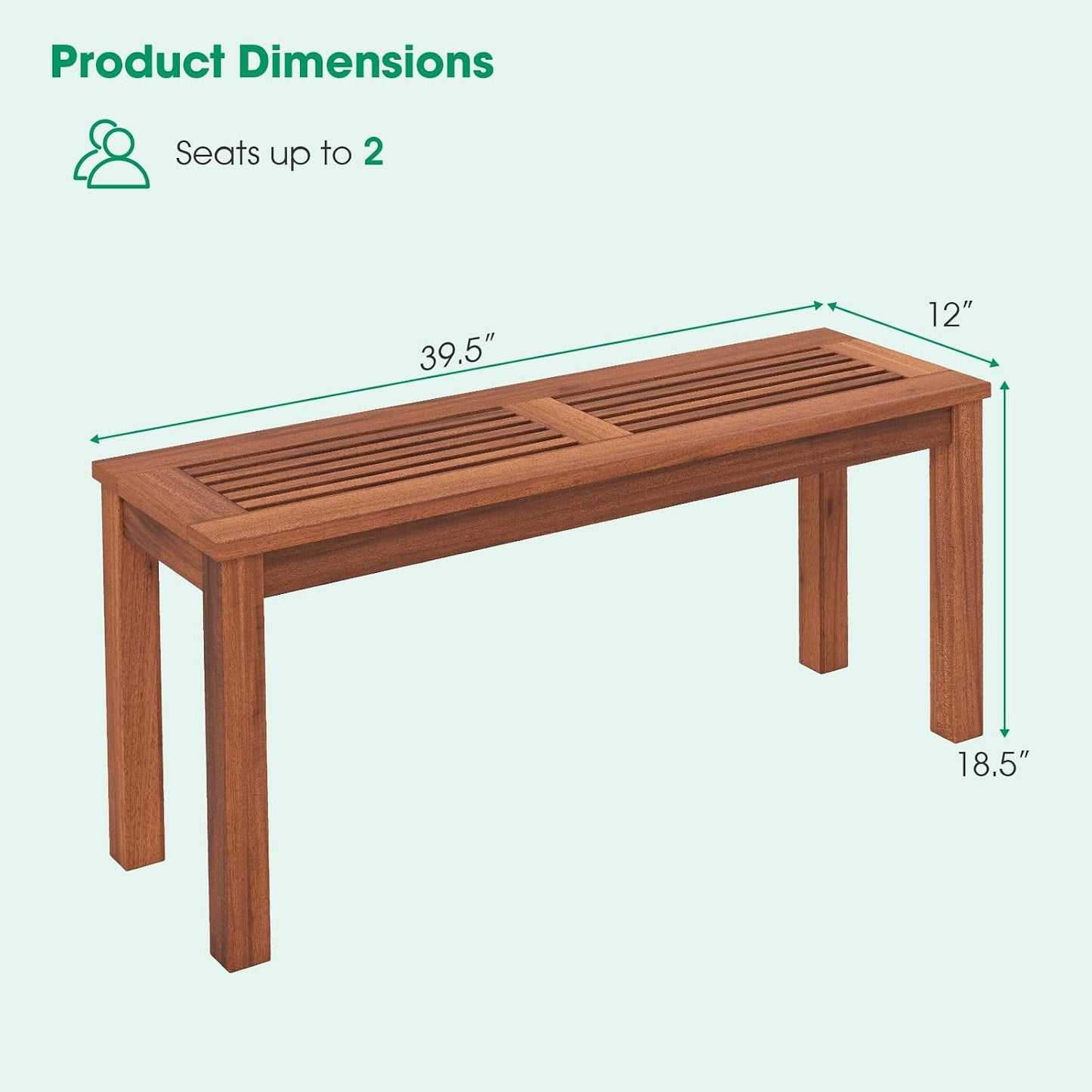 Banco madera para 2 personas Loveseat 39.5" asiento listones
