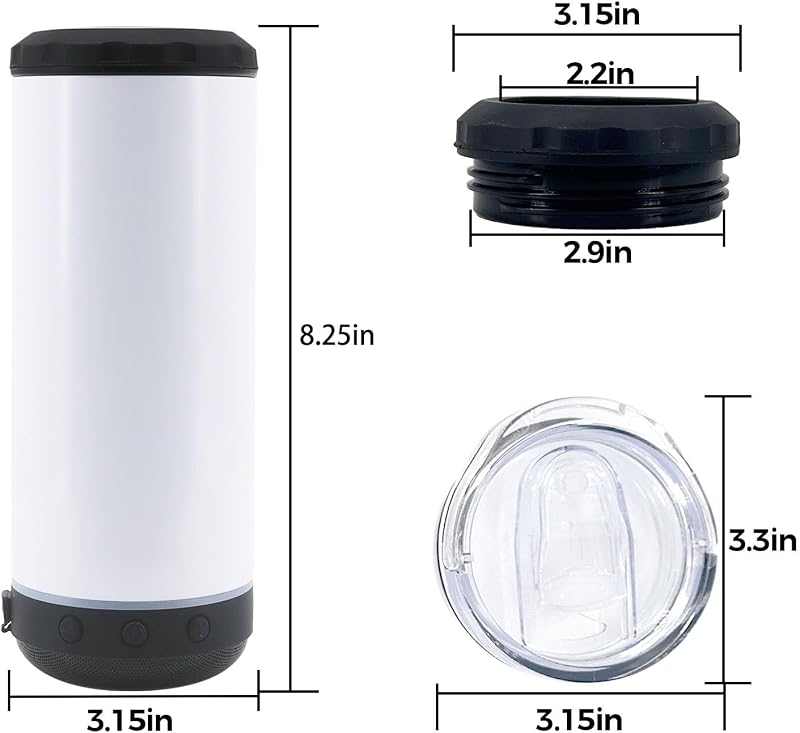12 Vasos Blanco con Altavoz Bluetooth 16oz Acero Inox
