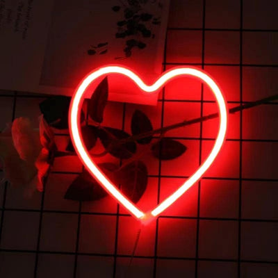 Letrero neón corazón rojo con pilas USB decoración San Valentín