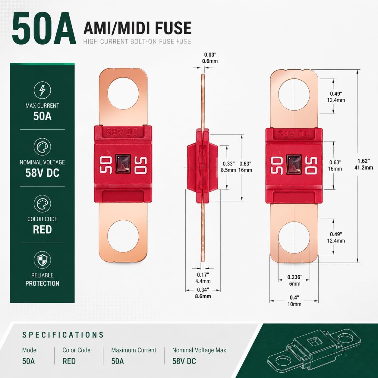 Fusibles 50A para coches y camiones pack 6