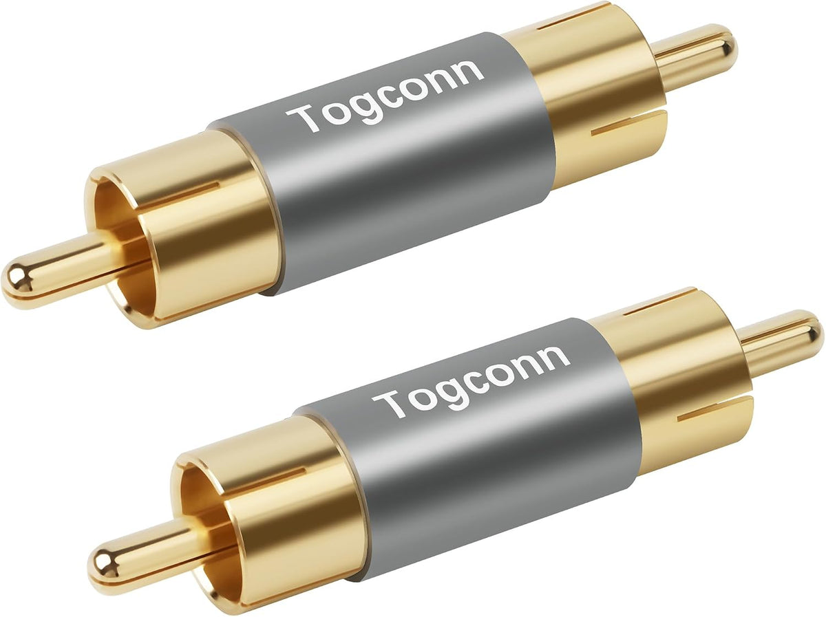 2 Pzas Adaptador RCA Macho a Macho Chapado Oro para HDTV y Audio