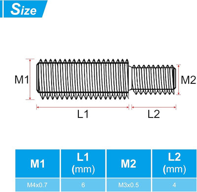 Tornillo doble extremo M3x4mm a M4x6mm set 5 acero inox 304