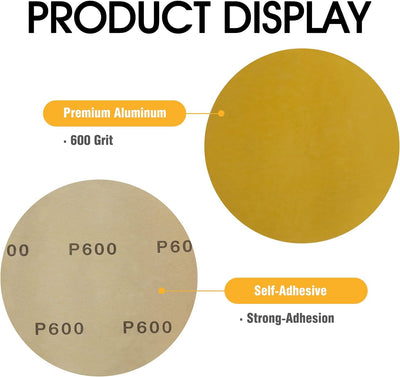 100 Discos Lija PSA Dorado 6pulg Grano 600 para Lijadora DA