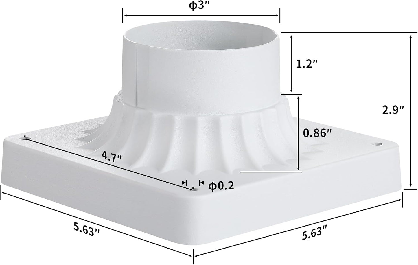Base montaje poste aluminio fundido 5.6pulg paquete 2 blancas