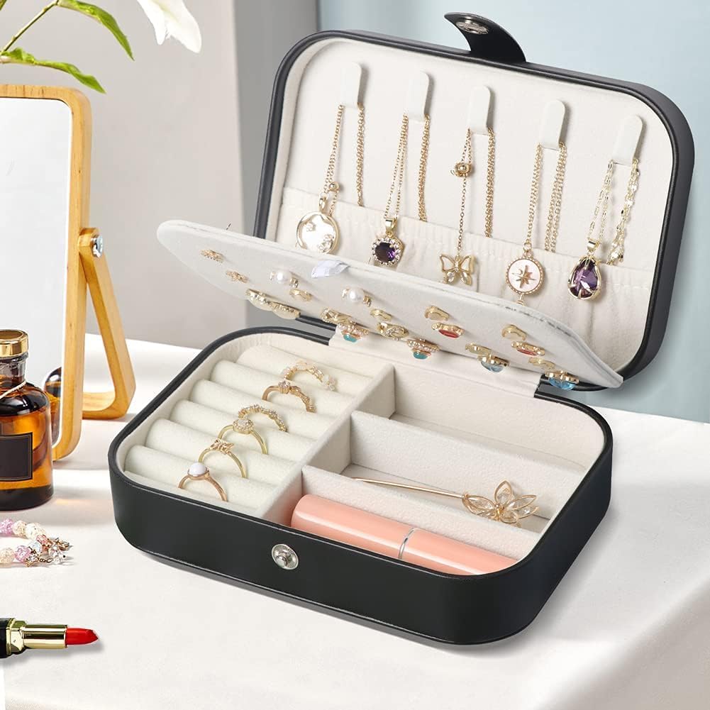Estuche viaje joyas 2 capas piel sintética para mujeres