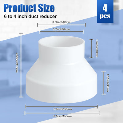 4 Unids Reductor Conducto 6 a 4pulg Adaptador ABS HVAC