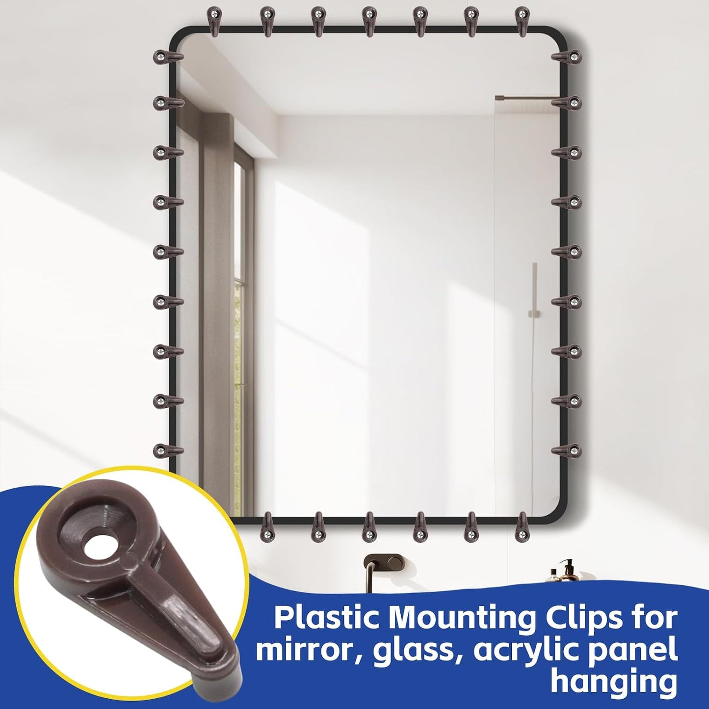 50 Clips Plástico para Colgar Espejos y Ventanas Marrón