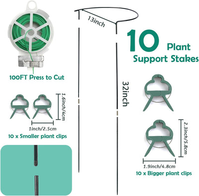 Estacas soporte plantas 32pulg pack 10 metal anillo clip